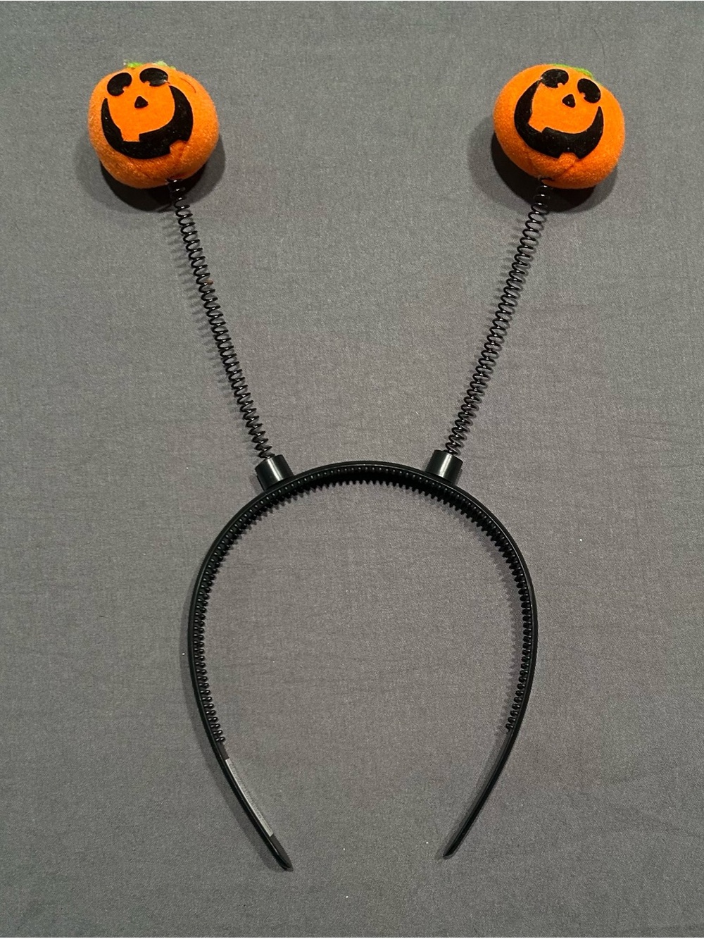 Vintage Halloween Plush Pumpkin Head Bopper Antenna Springs Headband